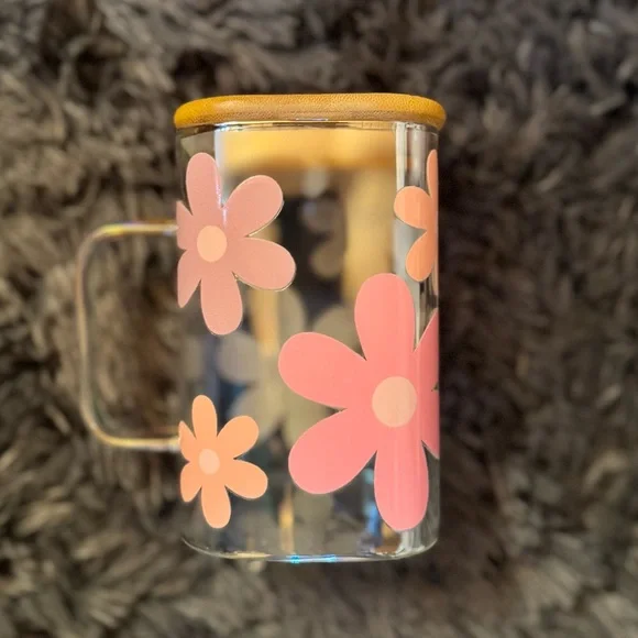 Flower squared glass cup - Picture 1 of 3